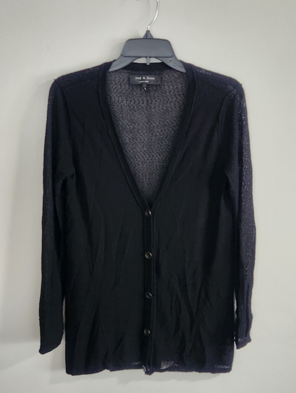 RAG & BONE Size XS Black Thin Knit Gauzy Semi-Sheer Button-Front Cardigan